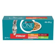 Purina ONE Sterilised kapsičky pro kočky hověz&iacute;, kuře, losos, krůta ve &scaron;ť&aacute;vě 40x85 g
