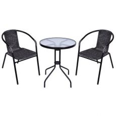 Balkonová souprava ALESIA, černá/antracitová, stůl 70x60 cm, 2x židle 52x55x73 cm, ocel