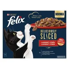 Felix Deliciously Sliced kapsičky pro kočky hověz&iacute;, kuře, kachna, krůta v žel&eacute; 12x80 g