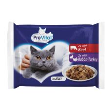 PreVital Cat Kapsička s hovězím/s králičím a krůtím v želé 4 x 100 g