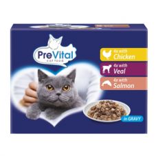 PreVital Cat Kapsička kuře/telecí/losos v omáčce 12 x 100 g