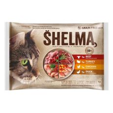 Shelma Cat Kapsička 4 druhy masa v omáčce 4 x 85 g