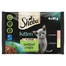 Sheba Kitten Kapsičky sm&iacute;&scaron;en&yacute; v&yacute;běr ve &scaron;ť&aacute;vě 4 x 85 g