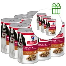Hill's Science Plan konzerva pro dospěl&eacute; psy s krůt&iacute;m 370 g, 9+3 ZDARMA