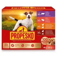 Propesko Dog Kapsička hověz&iacute;/krůt&iacute;/kuře-jehněč&iacute;/kr&aacute;l&iacute;k-mrkev v om&aacute;čce 40 x 100 g