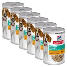 Hill's Science Plan Perfect Weight konzerva pro dospělé psy s kuřecím masem 6 x 363 g