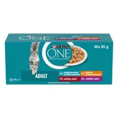 Purina ONE Adult kapsičky pro kočky jehněč&iacute;, mořsk&eacute; ryby, kuře, hověz&iacute; ve &scaron;ť&aacute;vě 40x85 g