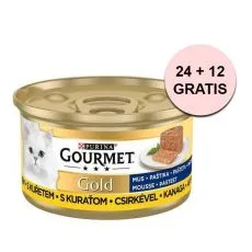 Konzerva Gourmet GOLD - pa&scaron;tika s kuřec&iacute;m masem 85 g, 24+12 ks ZDARMA