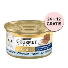 Konzerva Gourmet GOLD - pa&scaron;tika s tuň&aacute;kem 85 g, 24+12 ks ZDARMA