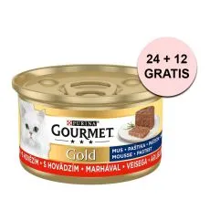 Konzerva Gourmet GOLD - pa&scaron;tika s hověz&iacute;m masem 85 g, 24+12 ks ZDARMA
