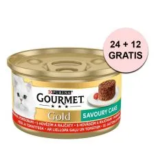 Konzerva Gourmet GOLD - Savoury Cake s hověz&iacute;m a rajčaty 85 g, 24+12 ks ZDARMA