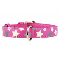 Svítící kožený obojek s hvězdičkami, růžový 38 - 49 cm, 25 mm