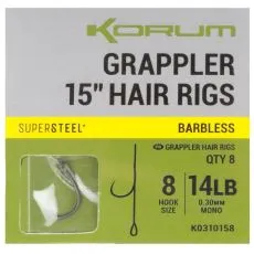 Korum GRAPPLER Hair Rig Barbless 38cm/0.30mm hook size 8