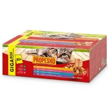Propesko Cat Adult GIGA BOX Kapsička hověz&iacute;/kuře/losos/jehně v om&aacute;čce 80 x 100 g
