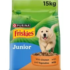 Friskies Junior granule pro &scaron;těňata kuře s ml&eacute;kem, zelenina 15 kg