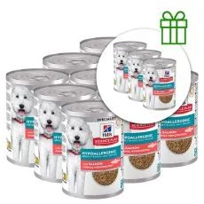 Hill's Science Plan Hypoallergenic konzerva pro dospěl&eacute; psy s lososem 363 g, 9+3 ZDARMA