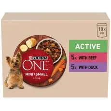 Purina ONE MINI Dog Active kapsičky pro psy hověz&iacute;, kachna ve &scaron;ť&aacute;vě 10x85 g
