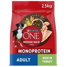 Purina ONE Medium/Maxi Adult Monoprotein granule pro psy s krůt&iacute;m masem 2,5 kg