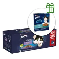 Felix Fantastic kapsičky pro kočky hověz&iacute;, kuře, losos, tuň&aacute;k v žel&eacute; 44x85g + granule ZDARMA
