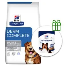 Hill's Prescription Diet Derm Complete Alergie a p&eacute;če o kůži pro psy 4 kg + pamlsky ZDARMA