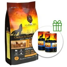 Ambrosia Adult All Breeds Chicken & Fresh Salmon 12 kg + 2 konzervy ZDARMA