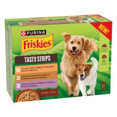 Friskies Tasty Strips kapsičky pro psy kuře, krůta, kachna ve &scaron;ť&aacute;vě 12 x 85 g