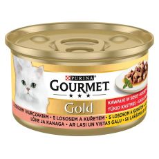 Konzerva Gourmet GOLD - kousky ve šťávě s lososem a kuřecím