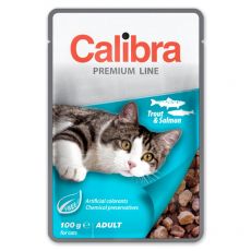 CALIBRA Cat Adult kousky se pstruhem a lososem v omáčce 100 g