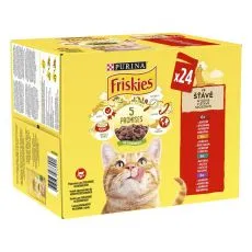 Friskies kapsičky pro kočky kuře, hověz&iacute;, jehněč&iacute;, kachna ve &scaron;ť&aacute;vě 24x85 g