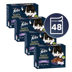 Kapsičky FELIX Tasty Shreds lahodný výběr s rybou ve šťávě 48 x 80 g