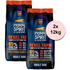Primal Spirit Dog 65% Rebel Farm – kuře a ryby 2 x 12kg