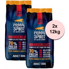 Primal Spirit Dog 70% Wanderlust – kuře a losos 2 x 12kg