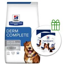 Hill's Prescription Diet Derm Complete Alergie a p&eacute;če o kůži pro psy 12 kg + 2x pamlsky ZDARMA